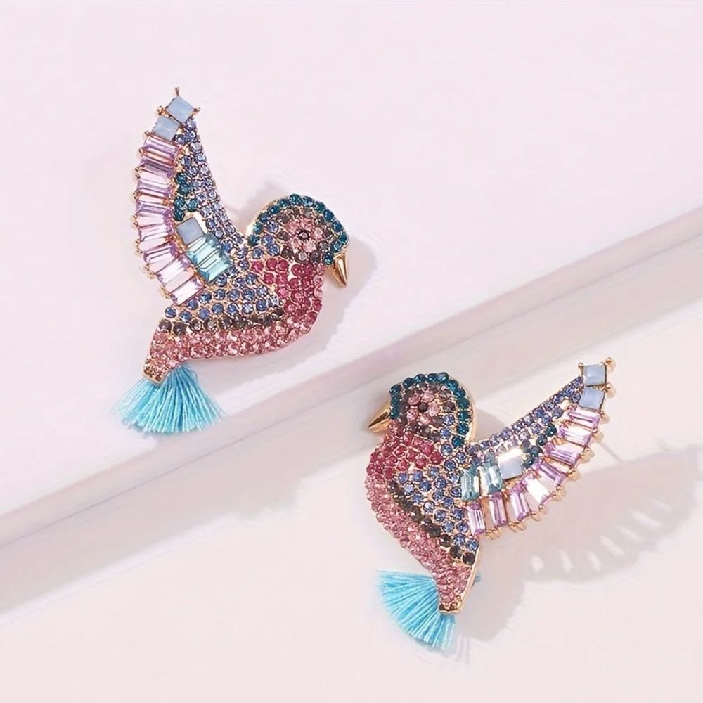 🐦‍⬛Beautiful Rhinestone EmBellished Hummingbird Post Back Drop Earrings